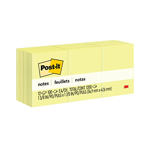 Postit Mini Notes 15x2 in 12 Pads America39s 1 Favorite Sticky Notes Canary Yellow Clean Removal Recyclable 653