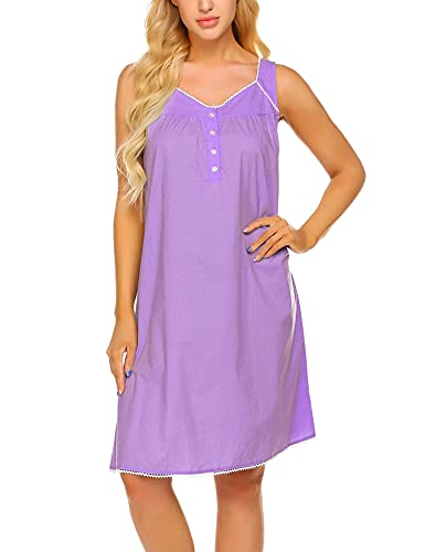 Ekouaer Women39s Nightgown Sleepwear Cotton Sleeveless Sleep Dress V Neck Nightwear Loungewear