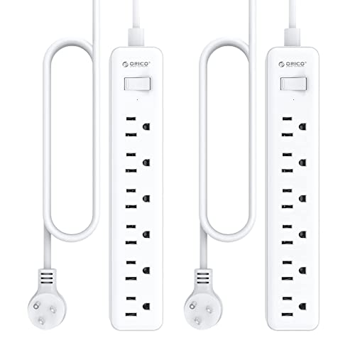 Flat Plug Power Strip ORICO Power Strip Flat Plug 175J Grounded 6 AC Multiple Outlets Power Strip with 5FT Extension Cord for Home Office Travel Computer Desktop  Phone Charging