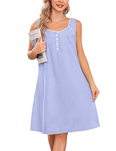 Ekouaer Women39s Nightgown Sleepwear Cotton Sleeveless Sleep Dress V Neck Nightwear Loungewear