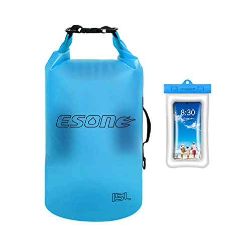 ESONE Women39s Men39s Waterproof Dry Bag 2L5L10L15L20L Roll Top Lightweight Clear Dry Bag Backpack with Cool Phone Case for Swimming Boating Camping and BeachAdjustable shoulder straps