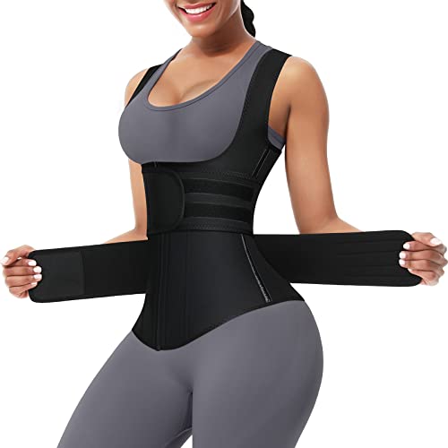 FeelinGirl Neoprene Waist Trainer Vest for Women Plus Size 23 Belt Straps Workout Long Torso with 9 Steel Bones