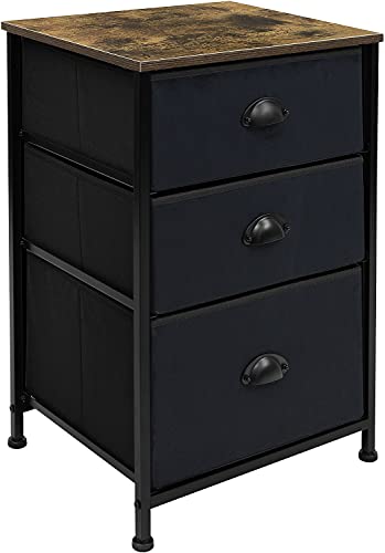 Sorbus Nightstand with 3 Drawers  Bedside Furniture  Accent End Table Chest for Home Bedroom Accessories Office College Dorm Steel Frame Wood Top Easy Pull Fabric Bins BlackCharcoal