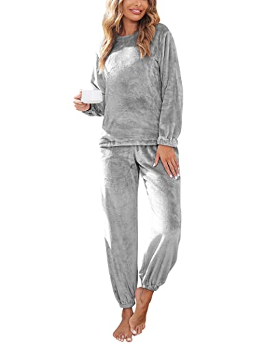 Ekouaer 2022 Women Fleece Pajama Sets Long Sleeve Tops and Pants PJ Sets Joggers Plush Loungewear Sleepwear S3XL