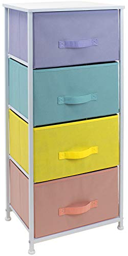 Sorbus Nightstand with 4 Drawers  Bedside Furniture  Accent End Table Chest for Home Bedroom Office College Dorm Steel Frame Wood Top Easy Pull Fabric Bins 4Drawer PastelWhite