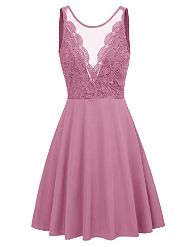 GRACE KARIN Women Sleeveless Lace Patchwork Deep VNeck A Line Flared Party Dress