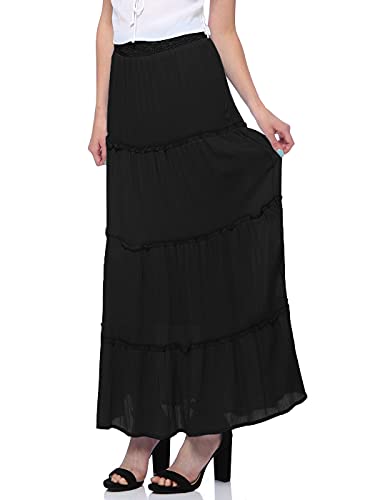 AnnaKaci Womens Maxi Boho Skirt Flowy Beach Casual Long Skirt for Women Elastic High Waist ALine Layered Skirt