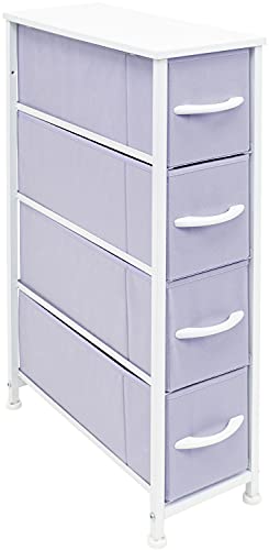 Sorbus Narrow Dresser Tower with 4 Drawers  Vertical Storage for Bedroom Bathroom Laundry Closets and More Steel Frame Wood Top Easy Pull Fabric Bins Beige