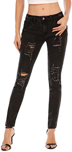 ECUPPER Womens Skinny Ripped Jeans Low Waist Jegging Destroyed Denim Pants