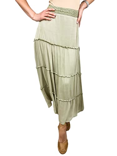 AnnaKaci Womens Maxi Boho Skirt Flowy Beach Casual Long Skirt for Women Elastic High Waist ALine Layered Skirt