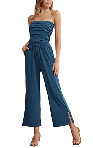 GRACE KARIN Women Casual Square Neck Long Sleeve Wide Leg Jumpsuits with Pockets