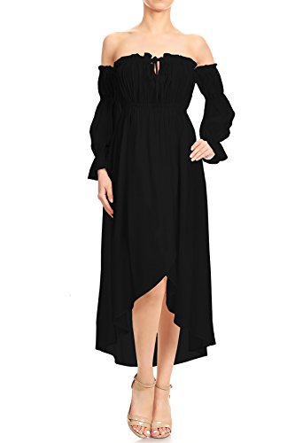 AnnaKaci Womens Casual Boho Long Sleeve Off Shoulder Renaissance Peasant Dress