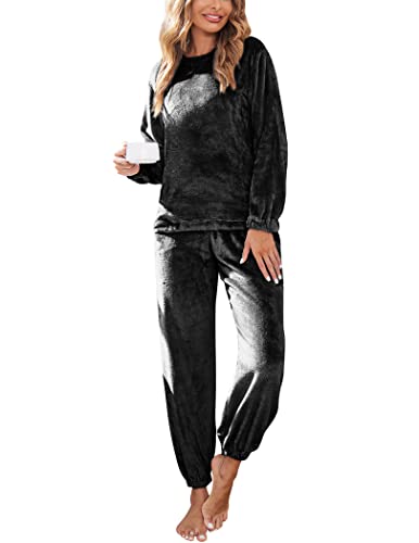 Ekouaer 2022 Women Fleece Pajama Sets Long Sleeve Tops and Pants PJ Sets Joggers Plush Loungewear Sleepwear S3XL