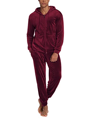 Ekouaer Hooded Pajamas for Men Pjs Set Fleece Men39s Velour Full Zip Tracksuit 2 Piece Hoodie Sweatsuit Sets SXXL