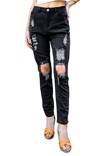 AnnaKaci Women39s High Waist Skinny Ripped Casual Denim Pants Jeans