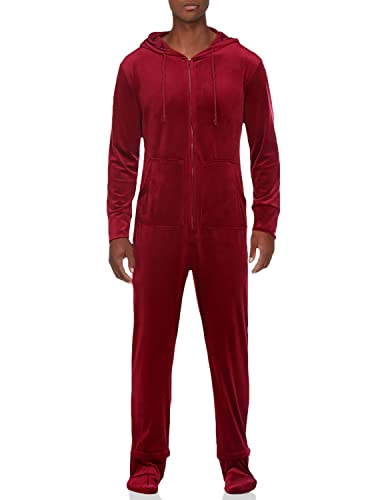 Ekouaer Men Onesies Fleece One Piece Footed Pajamas Plush Christmas Onesies Adult Full Zip Jumpsuit with Hoodie