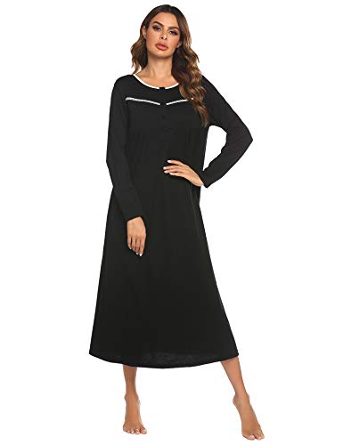 Ekouaer Nightgown Long Women39s Long Sleeve Sleepwear Full Length Nightshirt Soft Cotton Sleep Gowns