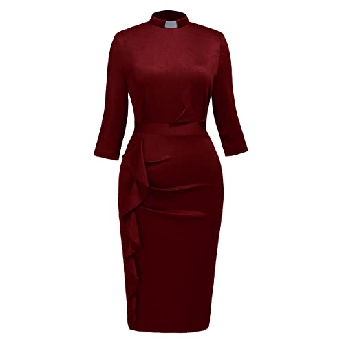 BLESSUME Catholic Church Women Clergy Tab Collar Dress Black Mass Sheath Dress