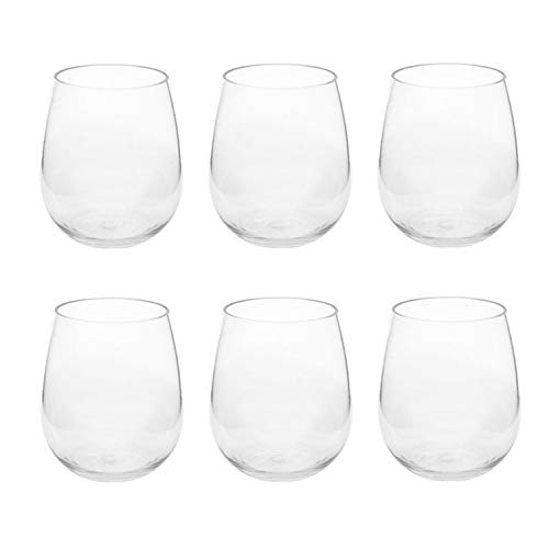 Prepara Clear Acrylic Stemless Wine Glasses Decorative Drinkware for Weddings Birthday Parties and Everyday Use 17 oz Set of 6