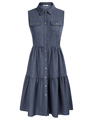 GRACE KARIN Women39s Summer Casual Button Down Denim Chambray Dress Sleeveless A Line Tiered Dress Cardigan Coat Dress