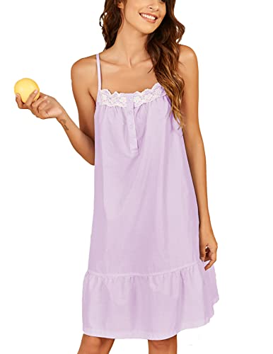 Ekouaer Sleepwear Sleeveless Nightgown for Women Cotton Sleep Dress Victorian Sleepshirt Strap Gown SXXL