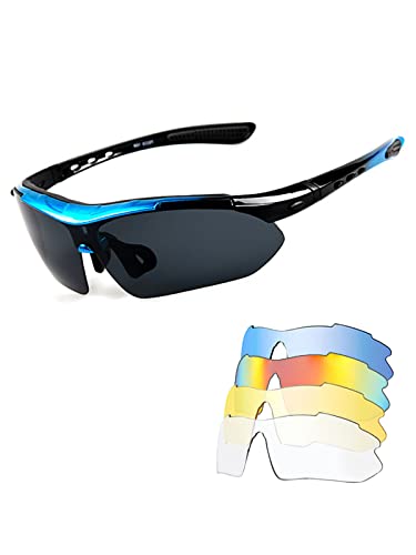 Ecupper Cycling Goggles Unisex Men Women Sports Polarized Sunglasses Cycling Glasses with 5 Interchangeable Lenses