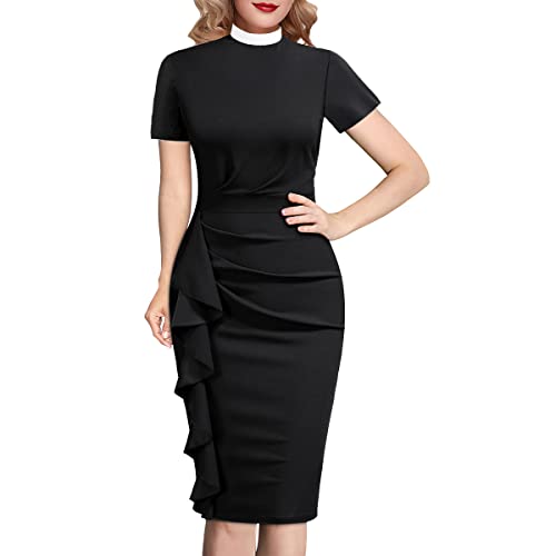 BLESSUME Catholic Church Black Women Clergy Mass Dress Stand Collar Sheath Dress