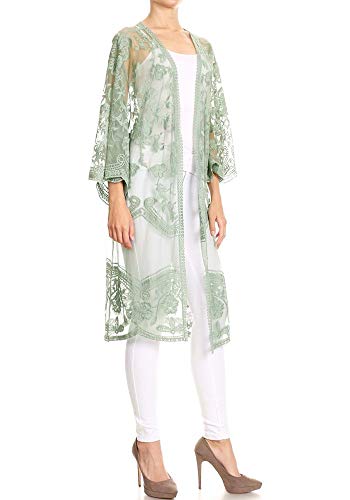 AnnaKaci Womens Long HalfSleeve Embroidered Lace Kimono Cardigan