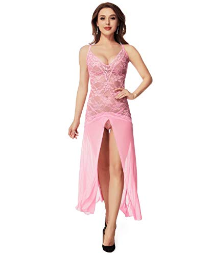 LINGERLOVE Plus Size Lingerie for Women Sexy Split Maxi Long Gown Sheer Dress