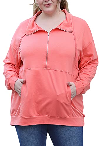 Nemidor Womens Plus Size Loose Drop Shoulder Long Sleeve Casual Drawstring Pullover Top Sweatshirt with Pockets NEM280