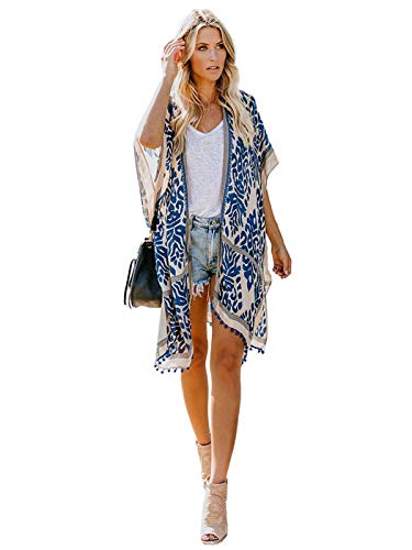 AnnaKaci Womens Casual Boho Beach Cover Up Print Kimono Cardigan