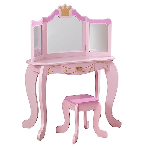 Gift for Girls Ages 3 to 8 KidKraft Pink Wooden Princess Vanity and Stool Set with Mirror