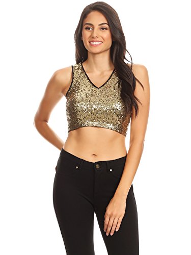 Ladies AnnaKaci Sparkle Stripe Front Cropped Sequin Tank Tops