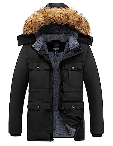 Wantdo Men39s Thicken Winter Coat Warm Parka Jacket Puffer Jacket with Fur Hood