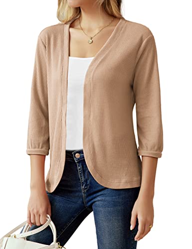 GRACE KARIN Women39s Open Front Cardigan 34 Sleeve Waffle Knit Casual Sweater