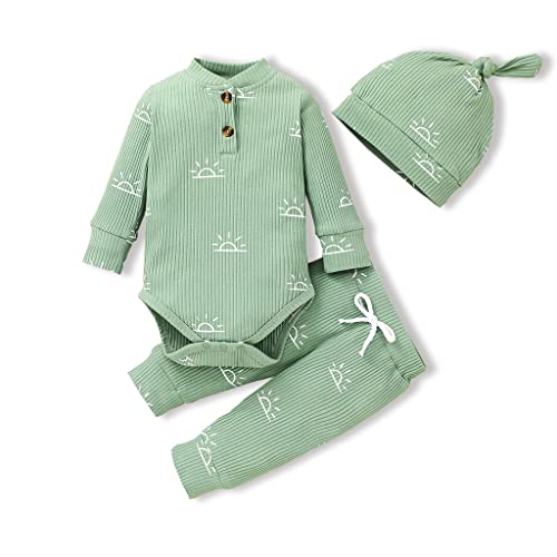 PatPat Newborn Infant Baby Boy Clothes Baby Letter Print Bodysuit Romper Pants Hat 3Pcs Fall Winter Outfits