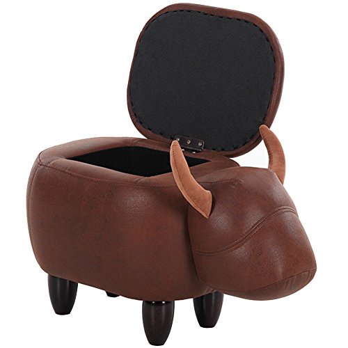 Cow Storage Ottoman by OLizee BlackWhite Cute Animal Upholstered Stool for Childrens Room Wooden Accent Footrest