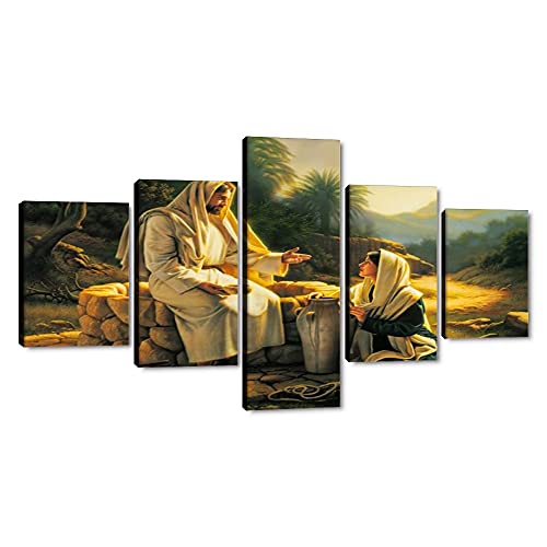 The Last Supper Painting on Canvas Wall Pictures for Living Room 5 Pieces Last Supper Wall Art Retro Vintage Wooden Modern Framed Posters and Prints Giclee Gallery Wrap Artwork Stretched 503939Wx243939H