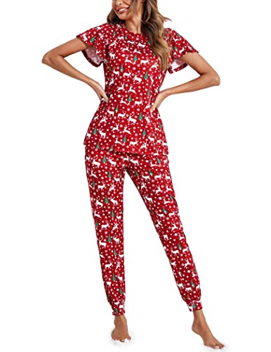 Ekouaer Womens Pajama Sets Short Sleeve Sleepwear and Long Pants Soft Sleep Lounge Sets Joggers Pj Sets with Pockets