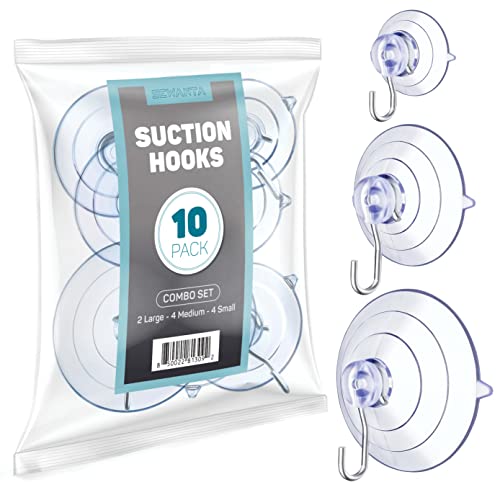 AllPurpose Suction Cup Hooks 10PK Combo Set Powerful Window Suction Cups with Hooks Use to Hang On Glass Windows Doors Mirrors Tiles Set Includes 2 Large 4 Medium 4 Small