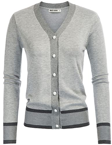 GRACE KARIN Women39s Long Sleeve Button Down Sweater Classic VNeck Knit Cardigan