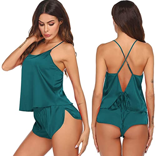 Ekouaer Pajamas Set Sexy Women Satin Sleepwear Lingerie 2 Piece Silk Pjs Cami top and Shorts Sleep Camisole Nightwear Gift