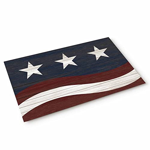 Independence Day Welcome Mats for Front Door Indoor American Patriotic Flag Non Slip Door Mats Rugs Star Entrance Doormat Funny Floor Mat Machine Washable July 4th Decorations 18x30 Blue Red