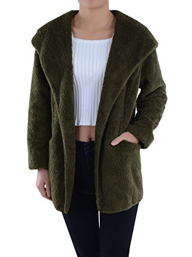 AnnaKaci Women Hooded Fluffy Fleece Comfy Soft Teddy Faux Fur Coat Jacket