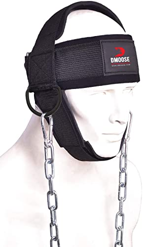 DMoose Neck Harness Increases Neck Core Strength and Supports Injury Recovery  Neck Exerciser with 30 Heavy Duty Steel Chain Adjustable Head and Chin Neoprene Strap Neck Trainer for Home and Gym