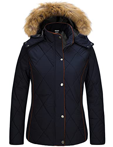 Wantdo Women39s Thicken Winter Coat Quilted Puffer Jacket with Fur Hood Insulated Outerwear