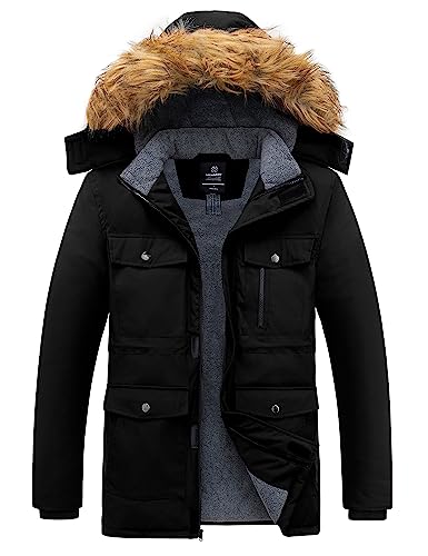 Wantdo Men39s Thicken Winter Coat Warm Parka Jacket Puffer Jacket with Fur Hood