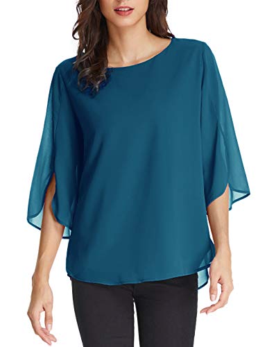 Women39s Casual Chiffon Blouse Tops Half Ruffle Sleeve