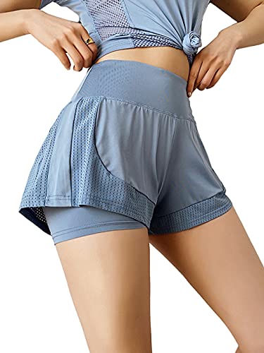 AnnaKaci 2 in 1 Running Shorts for Women Mesh Stretch Workout Gym Athletic Short