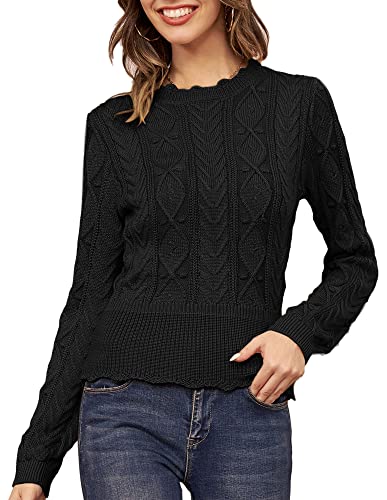 GRACE KARIN Womens Long Sleeve Sweater Cable Crew Neck Chunky Knitwear